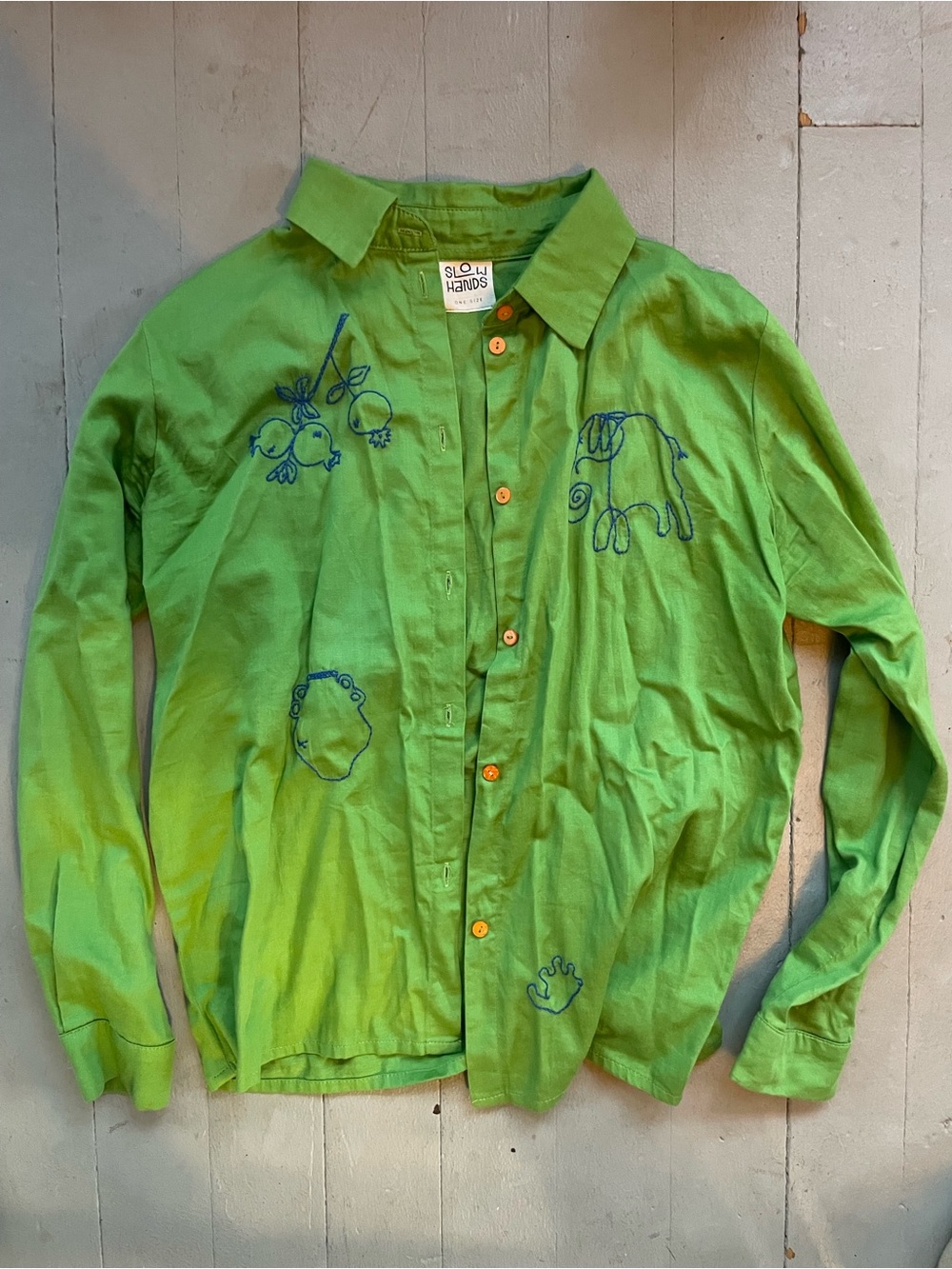 SLOW HANDS Women's Green Embroidered Button-Down Shirt